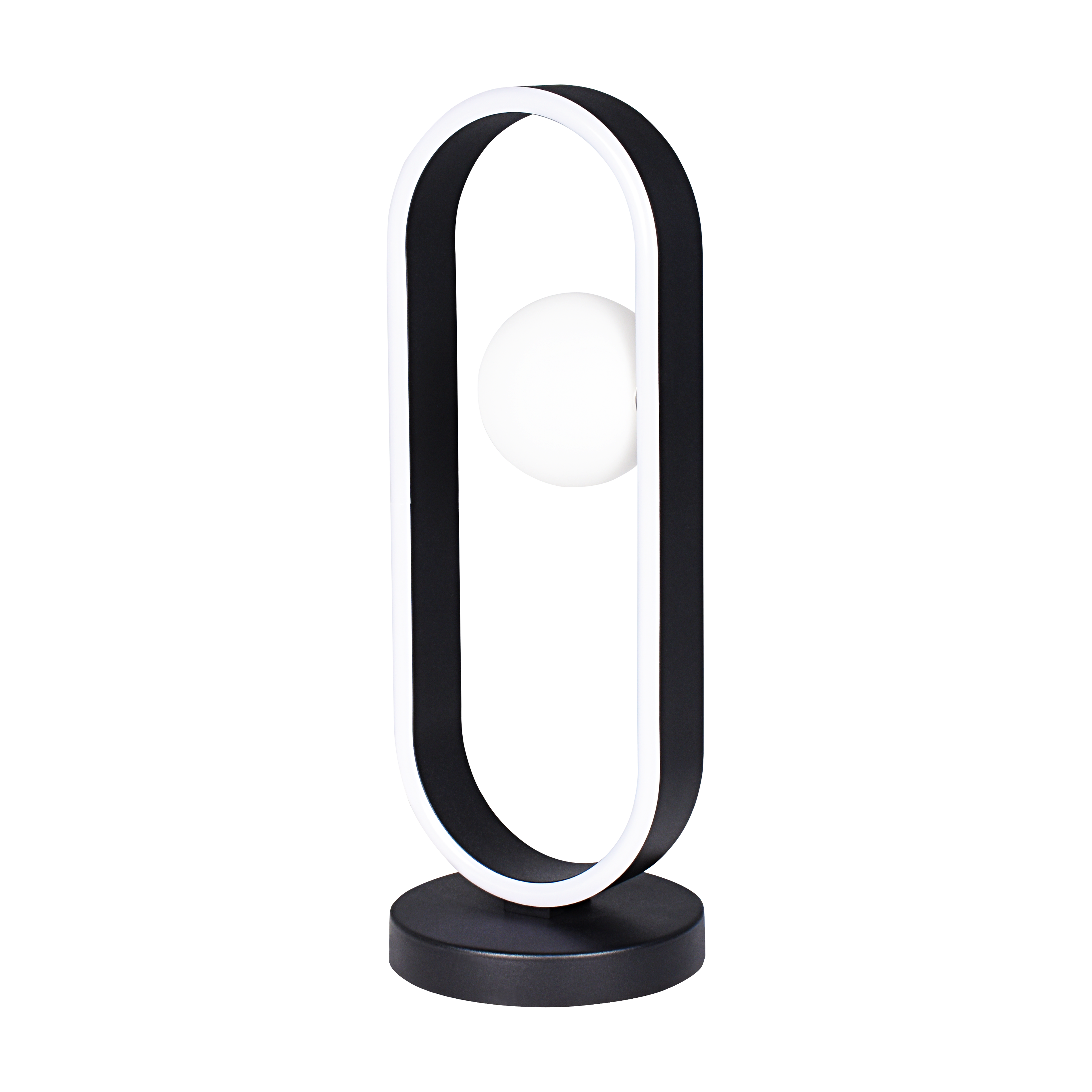 Sobremesa Fermoselle fabricada en aluminio y metal negro con tulipa de cristal, Fabrilamp