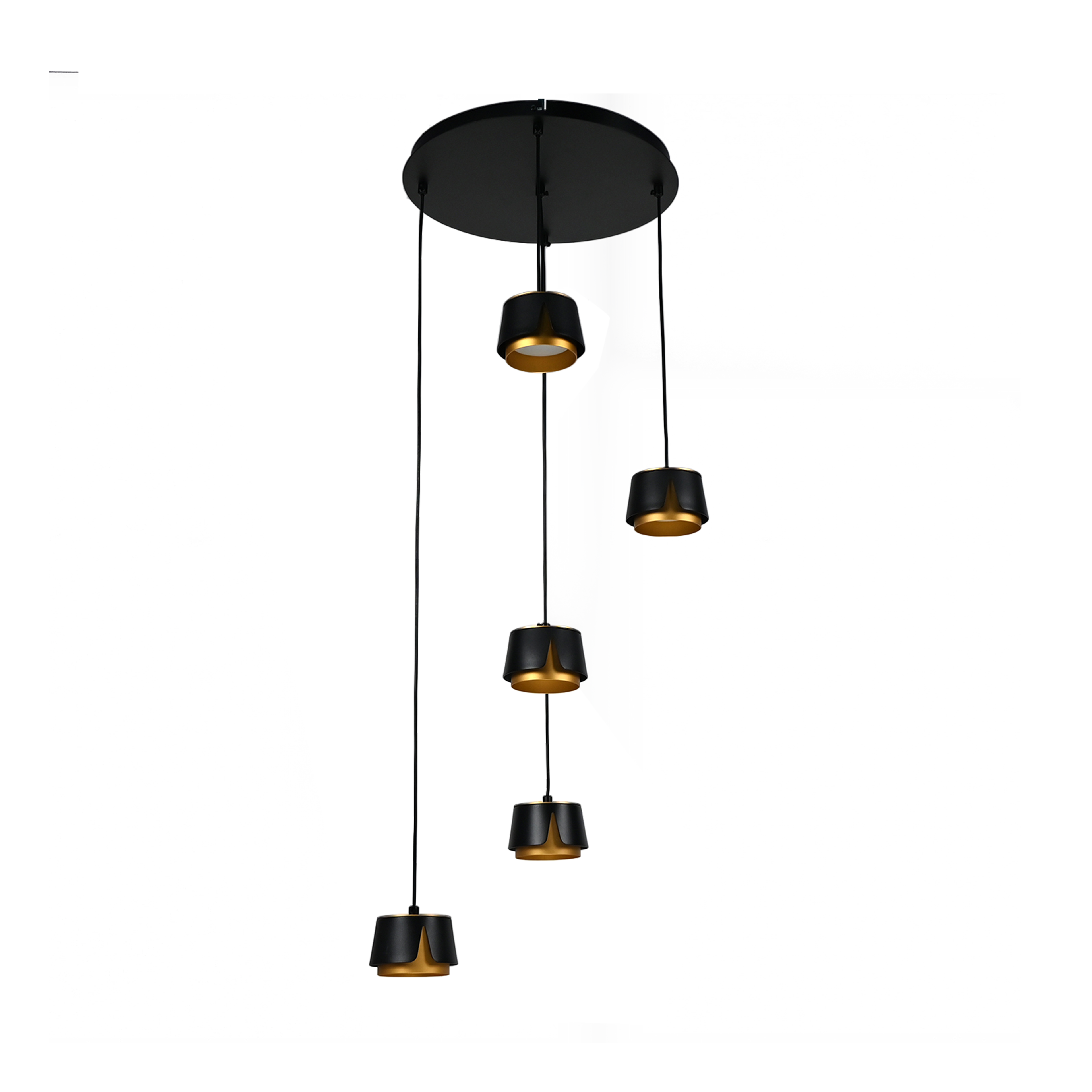 Plafón Domenica fabricado en metal negro y aluminio color oro