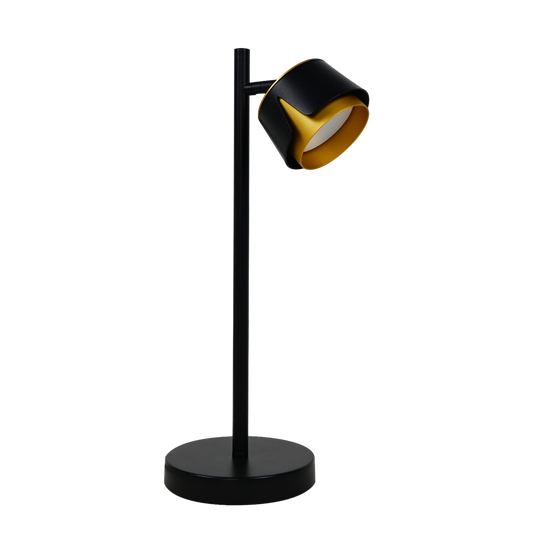 Lámpara Domenica fabricada en metal color negro con detalles en aluminio oro