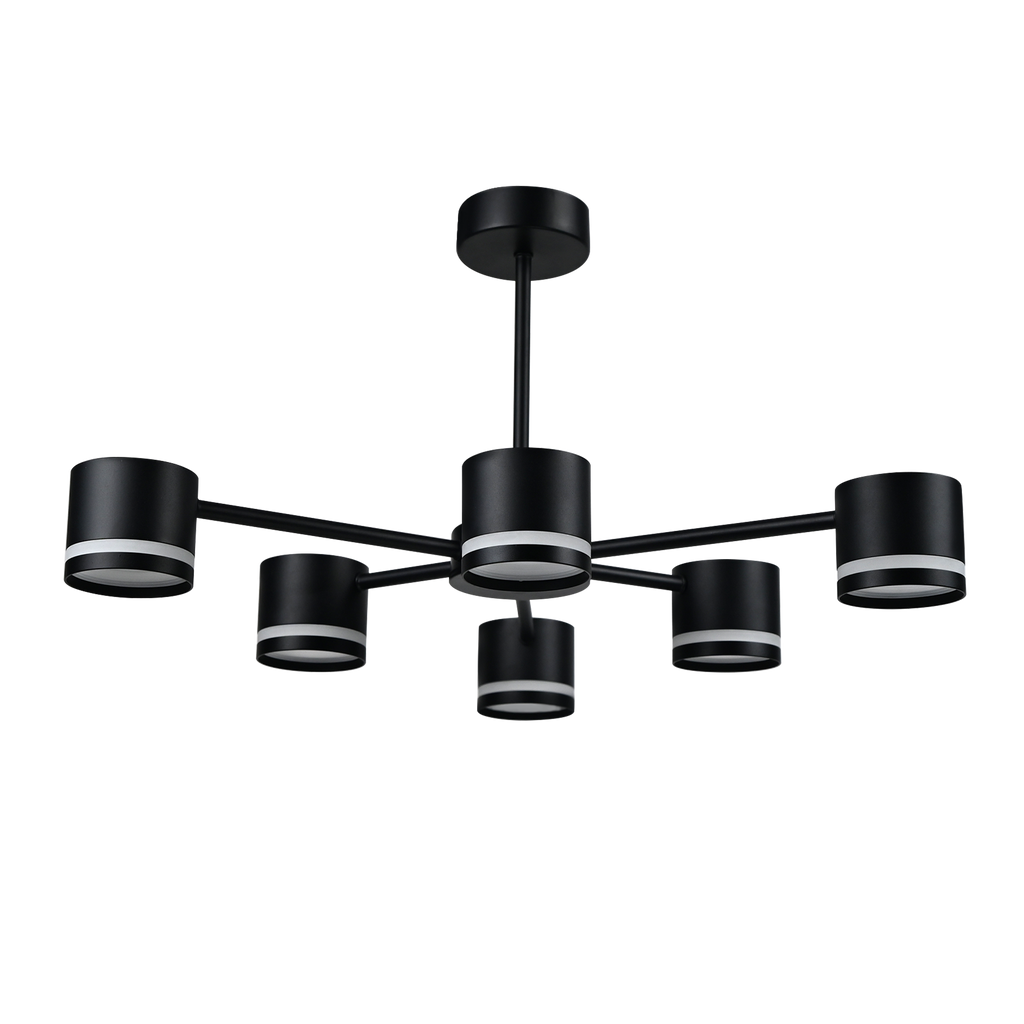 Lámpara Ortiga fabricada en metal negro con detalles en acrílico