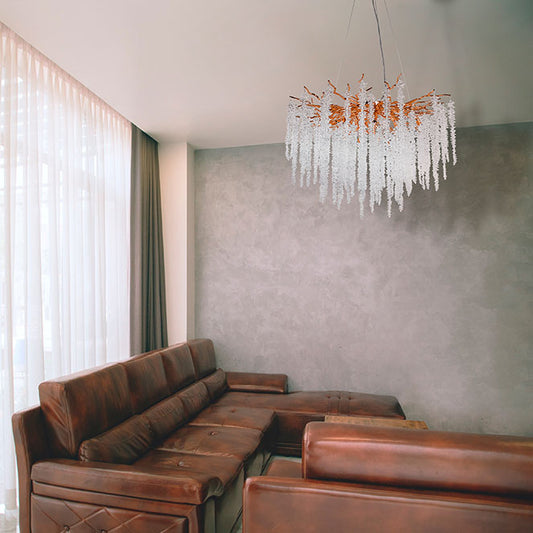 Lámpara CHAMONIX fabricada en metal color oro con cristales transparentes