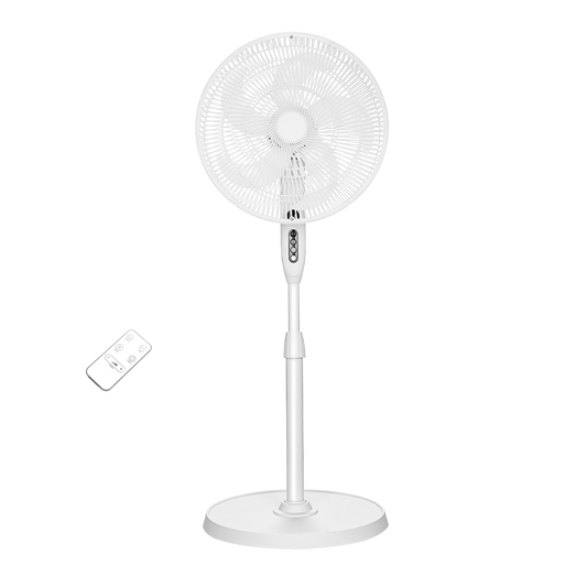 Ventilador de pie Verdel fabricado en aluminio color blanco con 5 aspas de ABS.