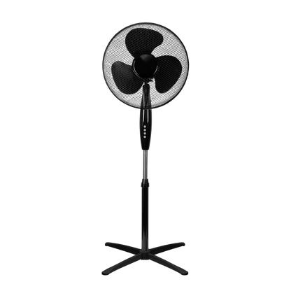Ventilador Flip fabricado en metal color negro, con aspas de policarbonato, para un hogar confortable.