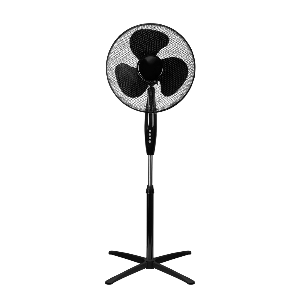 Ventilador de pie Fabrilamp / Abrila Flip fabricado en metal negro con aspas de policarbonato