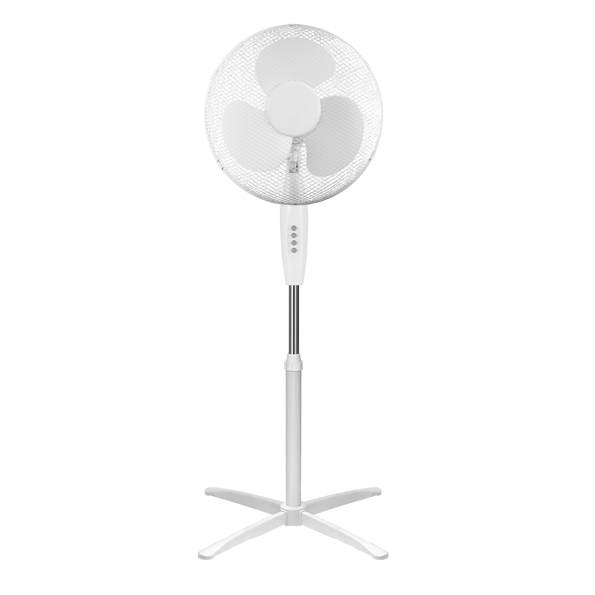 Ventilador fabricado en metal color blanco con aspas de policarbonato