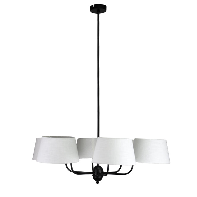 Lámpara MARIZA fabricada en metal color negro y pantalla de tela beige