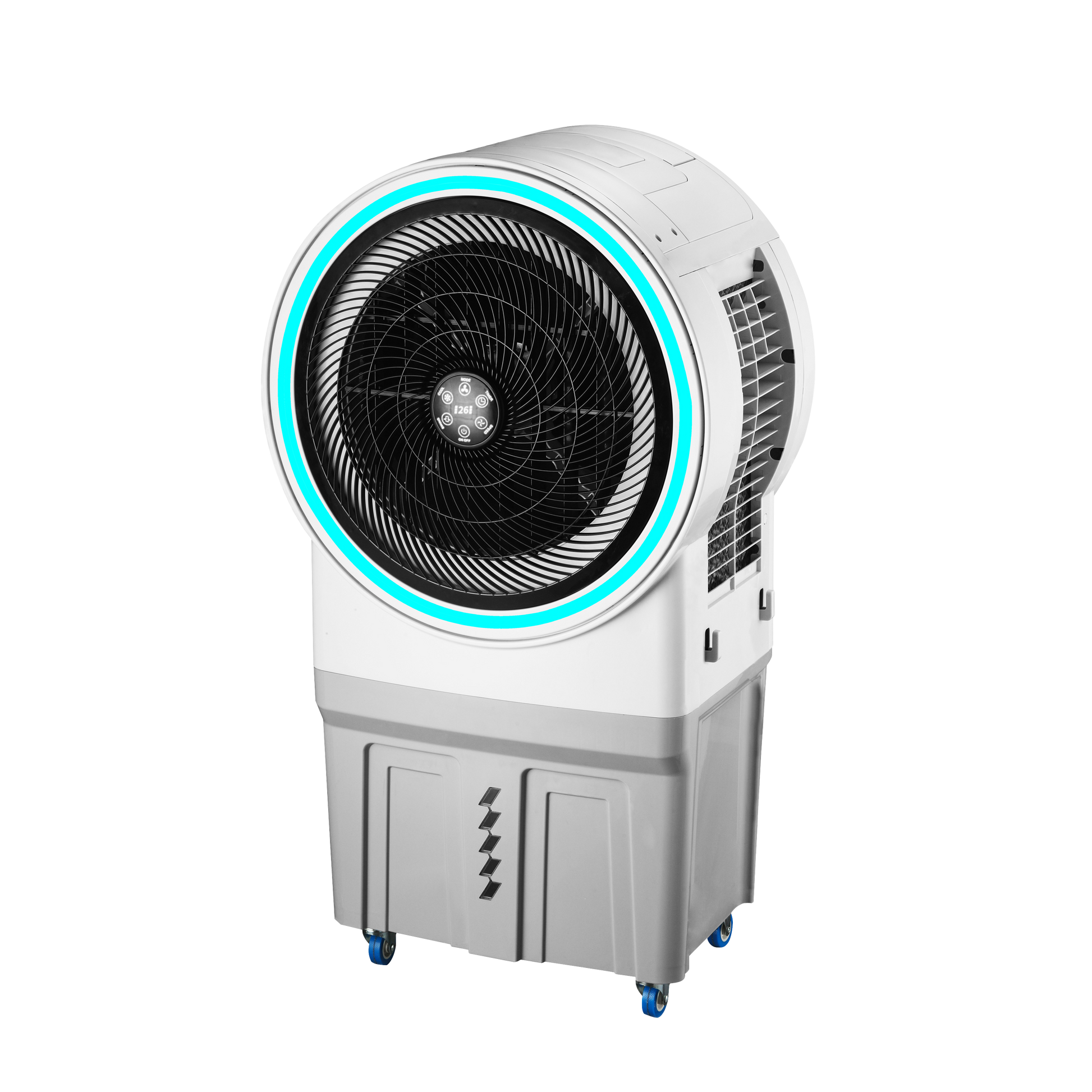 Climatizador MIERES fabricado en metal color blanco/gris, con detalles en ABS y policarbonato