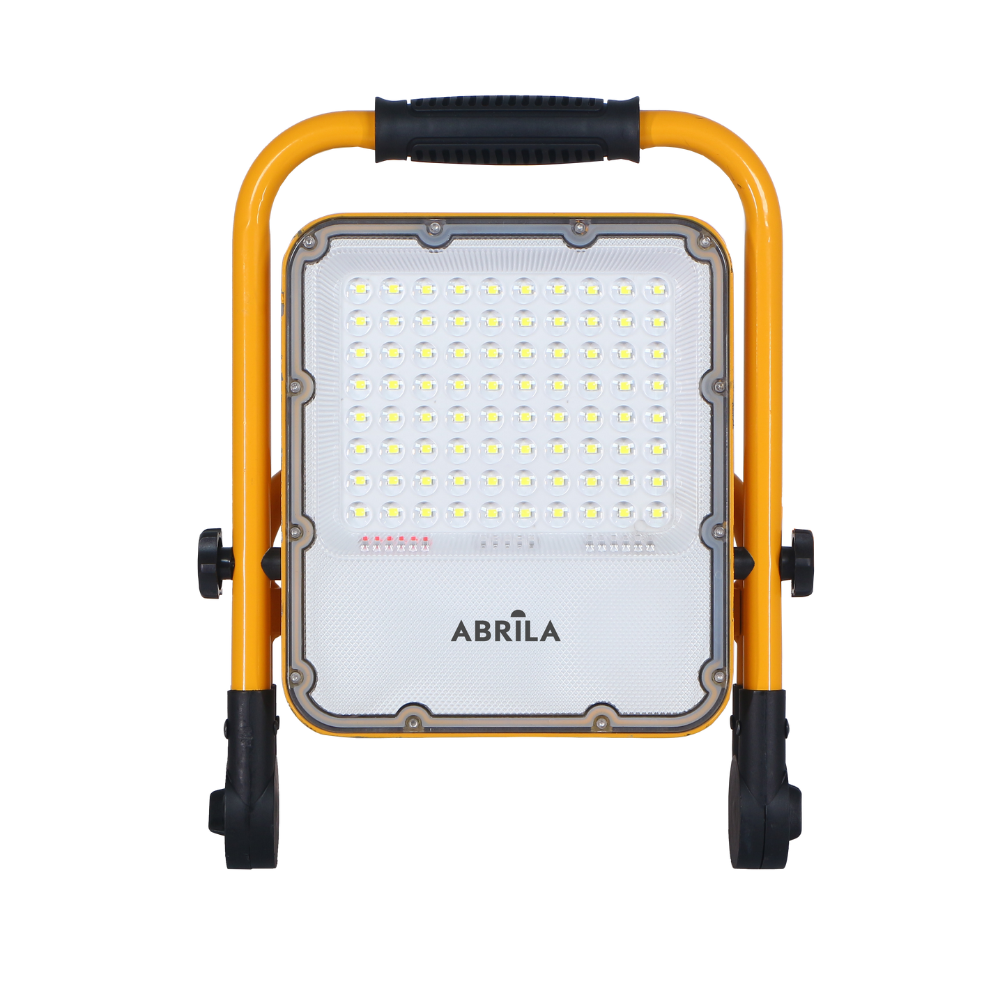 Vista lateral del Proyector Inalámbrico Brion 50W Amarillo Fabrilamp mostrando su diseño compacto