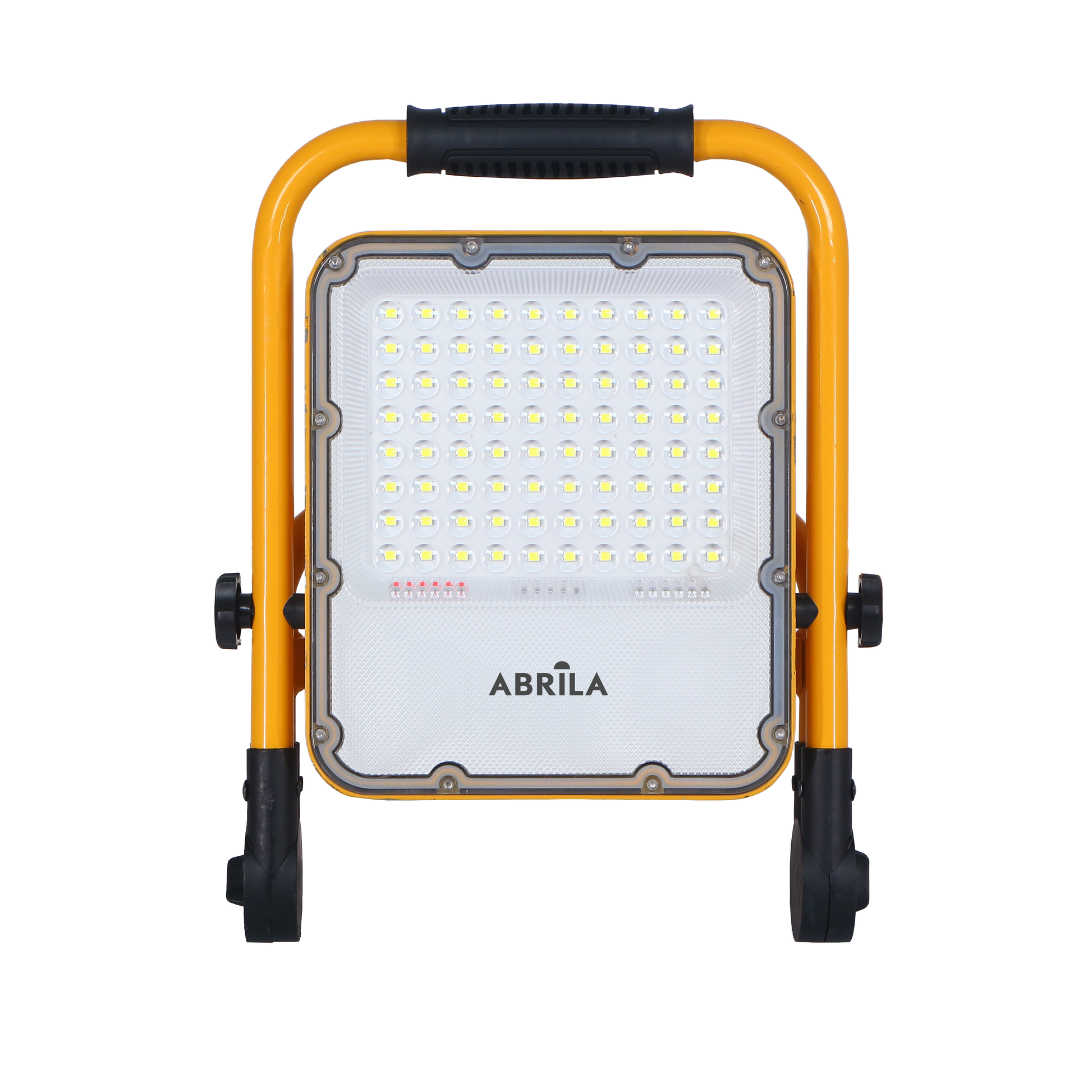 Vista lateral del Proyector Inalámbrico Brion 50W Amarillo Fabrilamp mostrando su diseño compacto