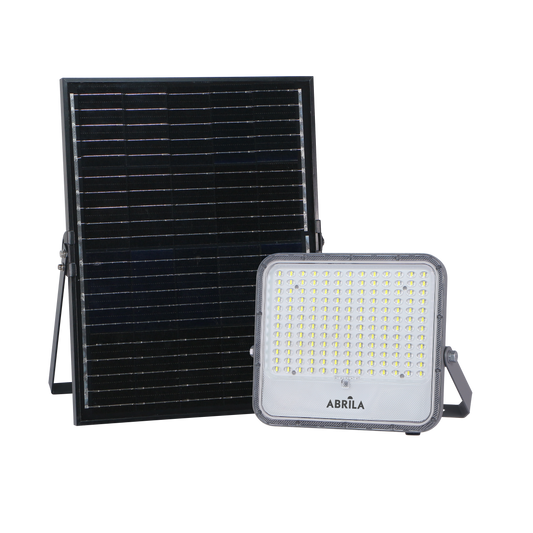 Proyector Solar FERROL 200W 6500K Gris Fabrilamp con panel solar y mando a distancia