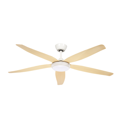 Ventilador Altea fabricado en metal y ABS color blanco/haya con luz LED integrada
