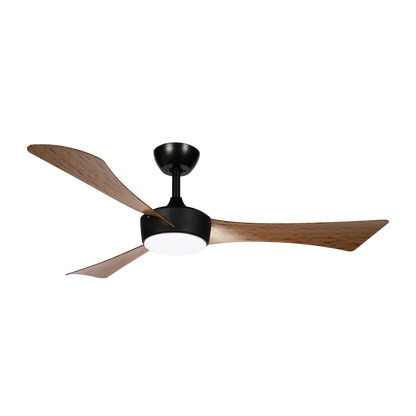 Ventilador Tormos fabricado en metal negro y ABS roble