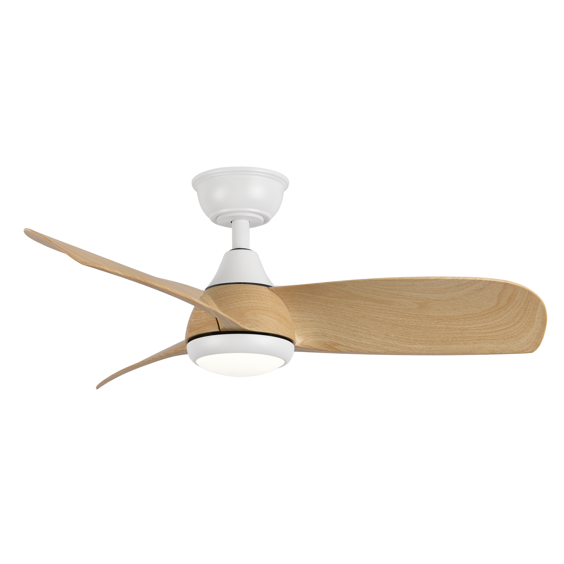 Ventilador moderno blanco y haya ideal para dormitorio