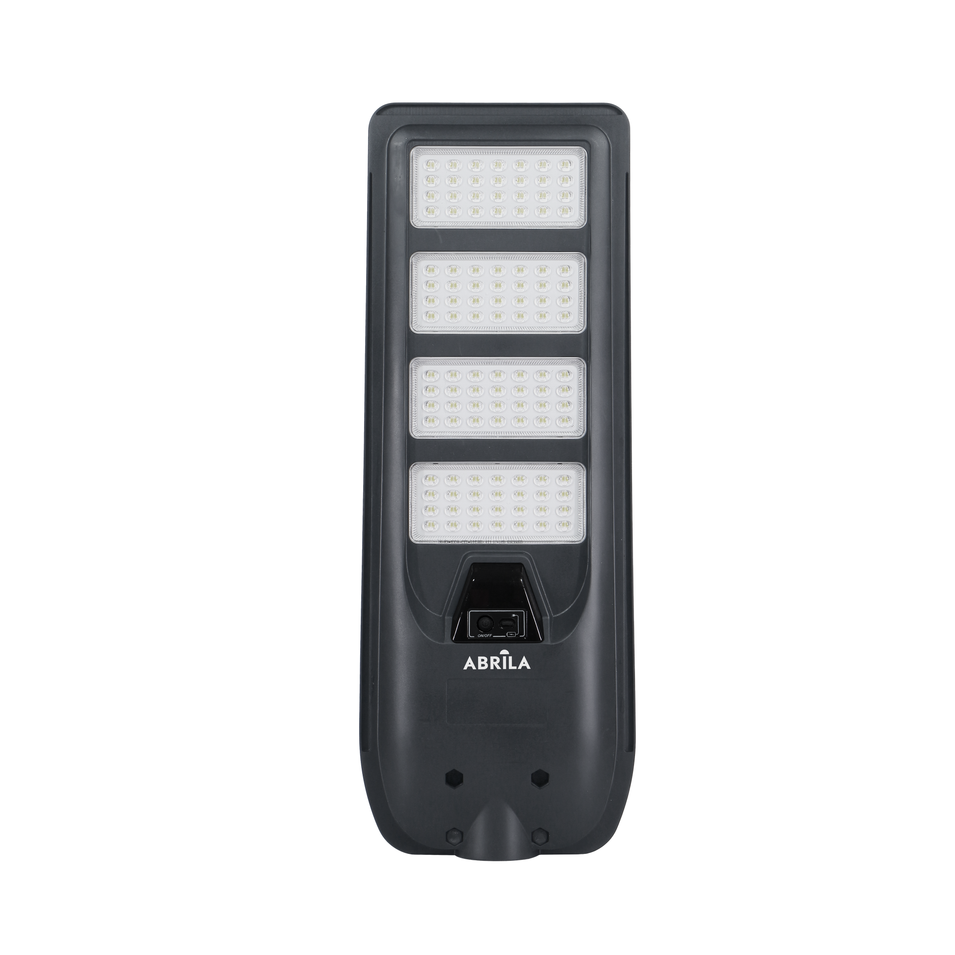 Detalle de la Farola Solar Bazan 300W Gris Fabrilamp con sensor de movimiento y crepuscular