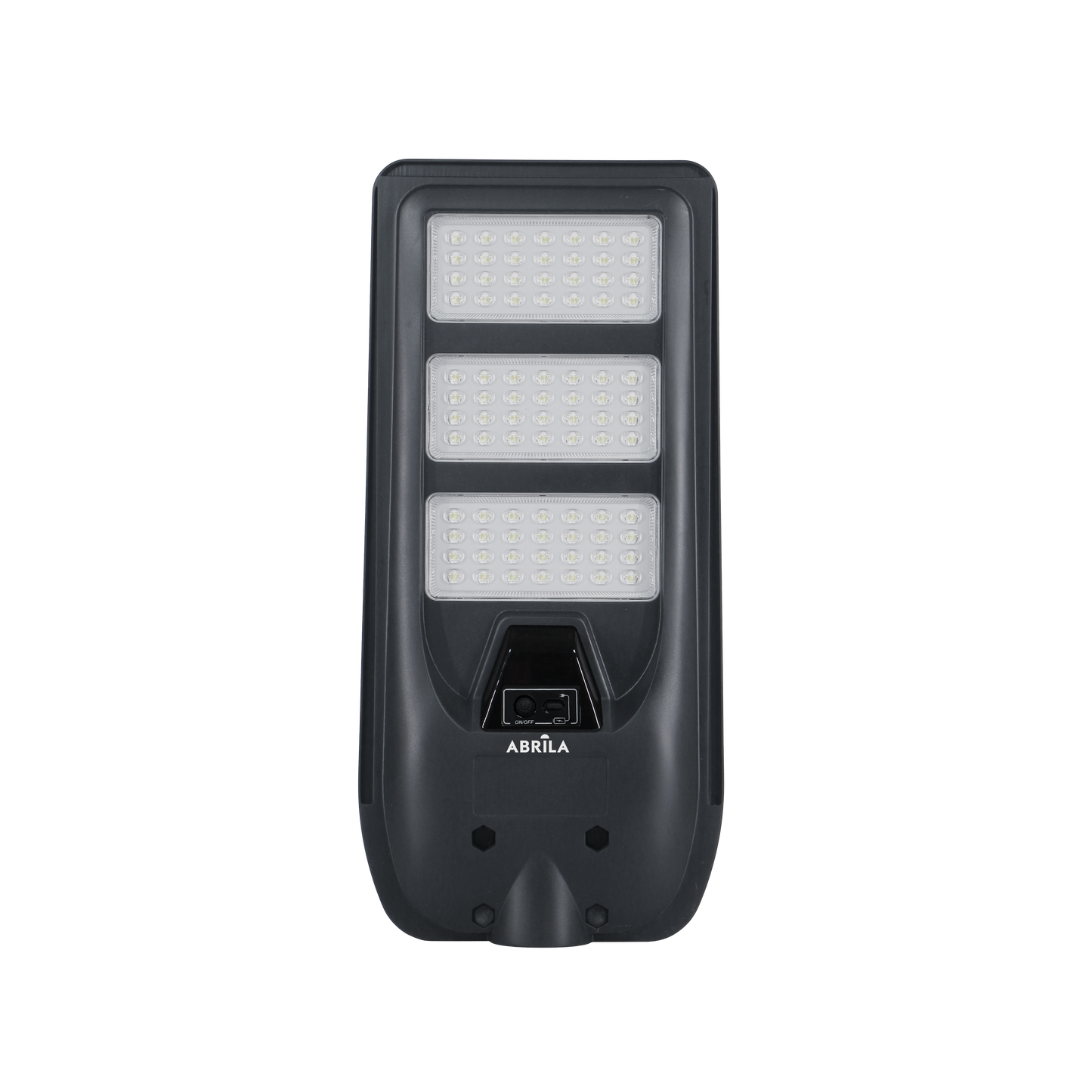 Farola LED Solar BAZAN 200W Fabrilamp gris con panel solar integrado, vista lateral