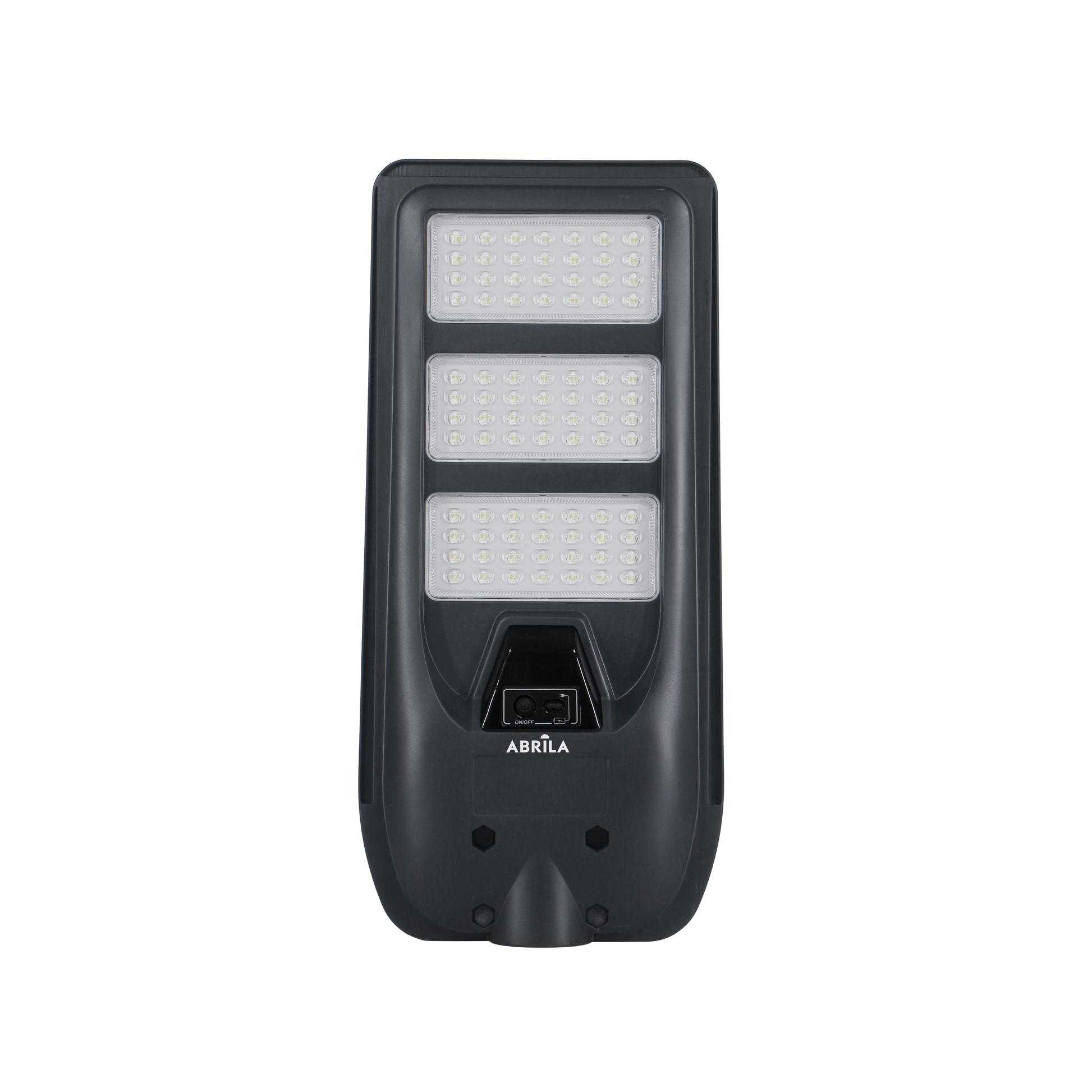 Farola LED Solar BAZAN 200W Fabrilamp gris con panel solar integrado, vista lateral