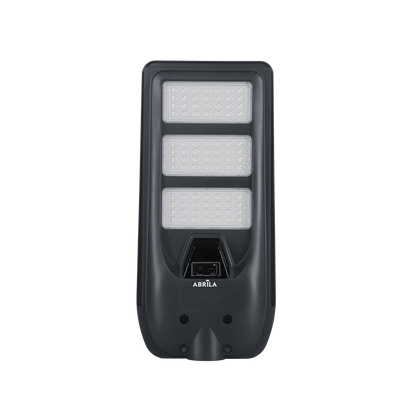 Farola LED Solar BAZAN 200W Fabrilamp gris con panel solar integrado, vista lateral