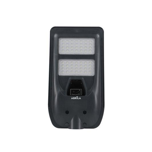 Detalle de la Farola Led Solar Bazan 100W Gris Fabrilamp con panel solar integrado