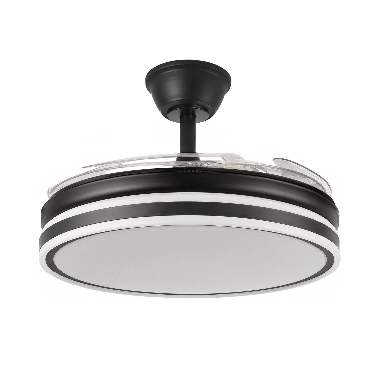 Elegante ventilador negro Bayomo ideal para interiores modernos y minimalistas