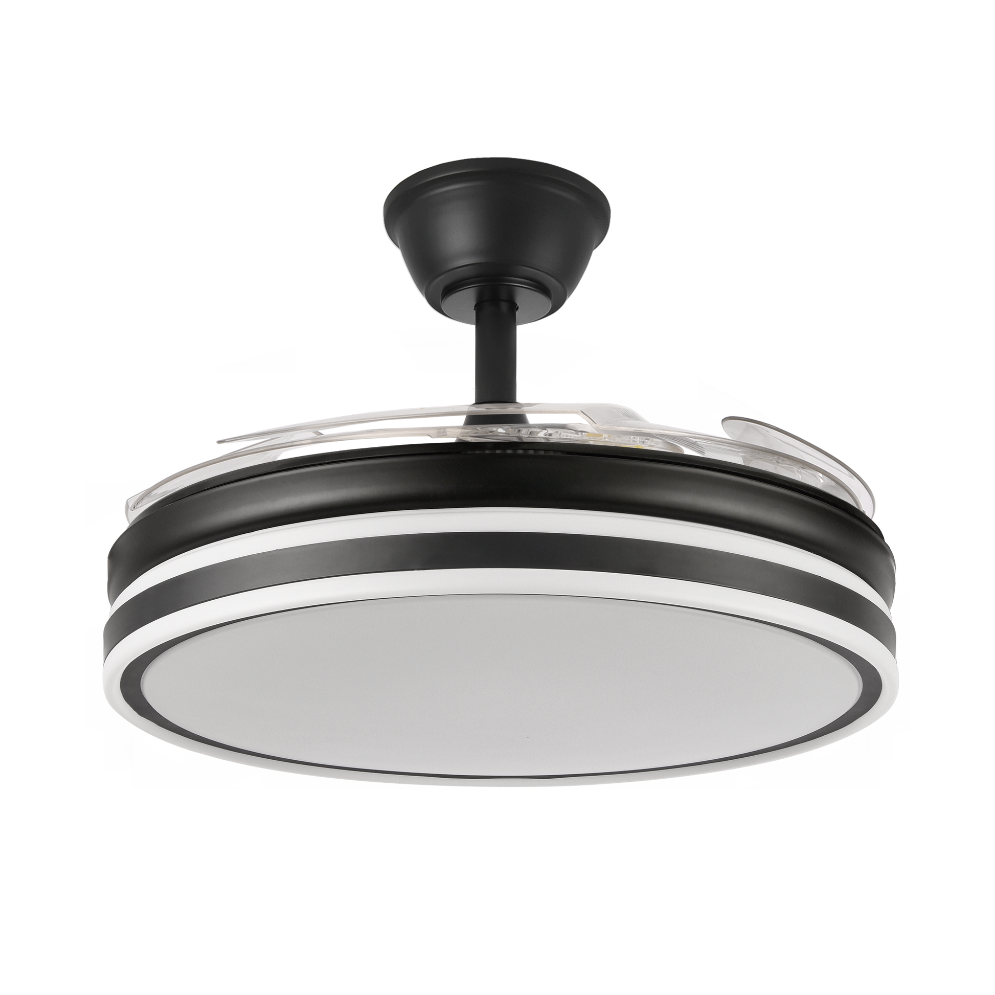 Elegante ventilador negro Bayomo ideal para interiores modernos y minimalistas