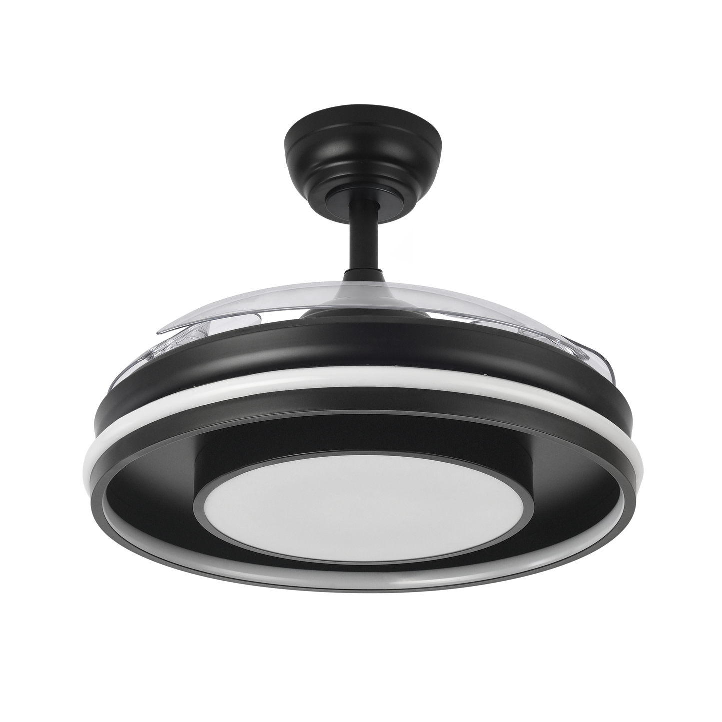 Ventilador de techo negro con aspas transparentes