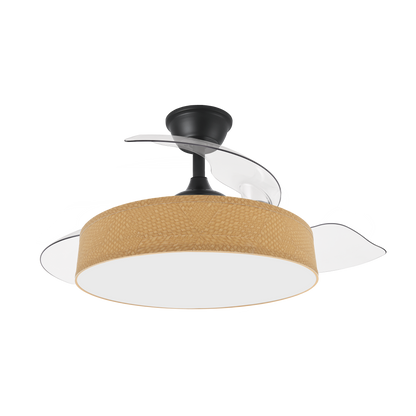 Elegante ventilador de techo negro y amarillo ideal para salón o dormitorio moderno
