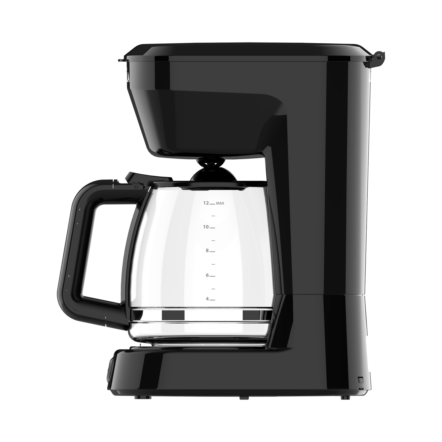 Cafetera PECAS con la tapa abierta, mostrando el compartimento del filtro