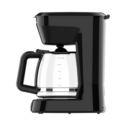 Cafetera PECAS con la tapa abierta, mostrando el compartimento del filtro