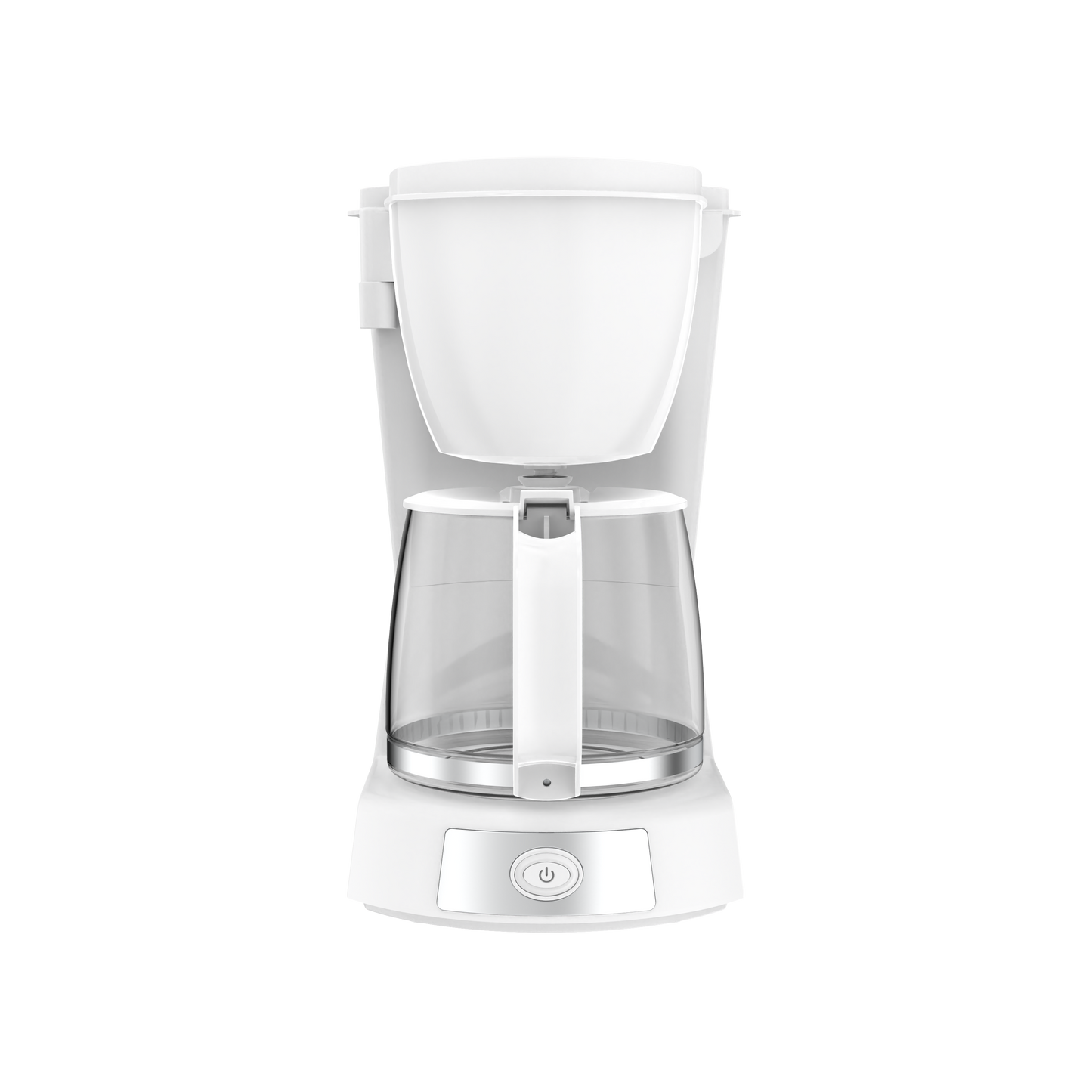 Cafetera de goteo VALKIRIA blanca Fabrilamp, vista frontal con jarra de cristal