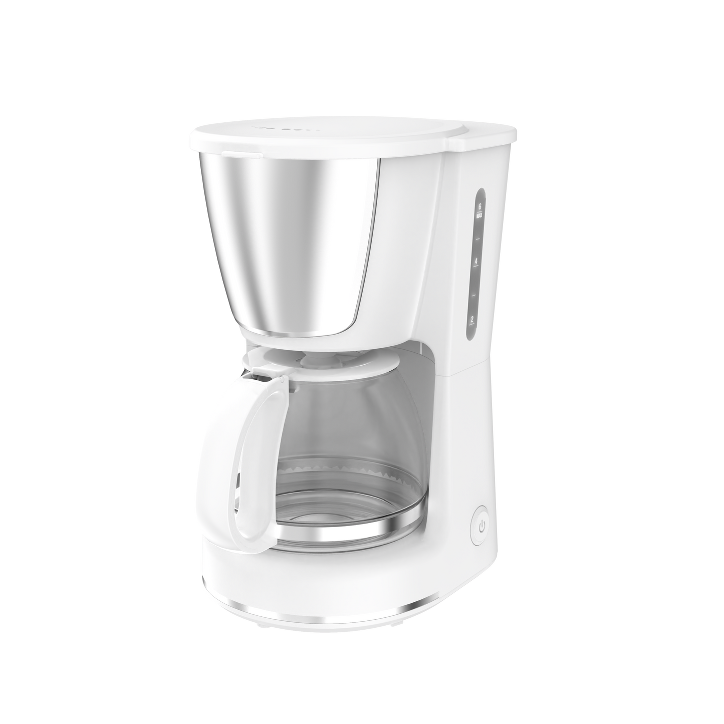Cafetera de goteo Wanda blanca Fabrilamp con jarra de cristal y frontal de acero inoxidable