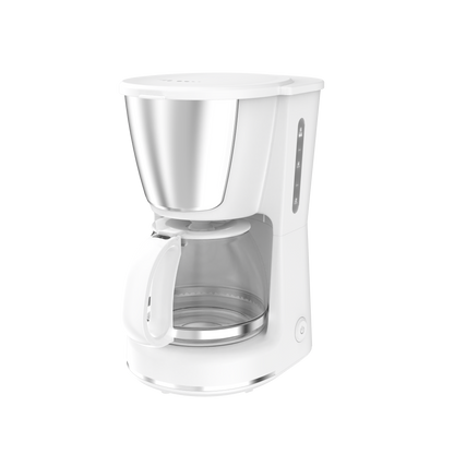 Cafetera de goteo Wanda blanca Fabrilamp con jarra de cristal y frontal de acero inoxidable