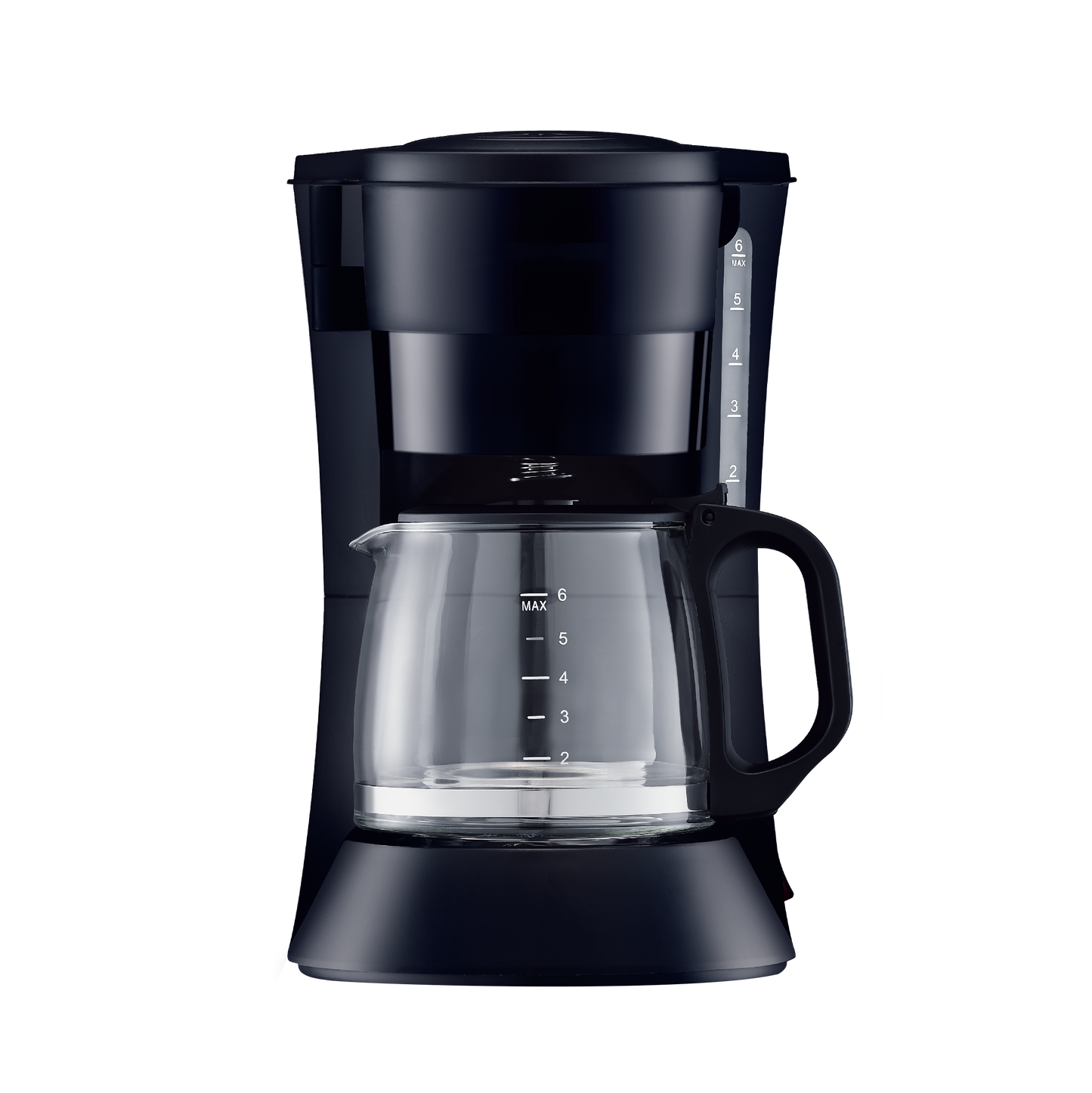 Cafetera XENA negra de Fabrilamp / Abrila vista frontal con jarra de cristal y visor de agua