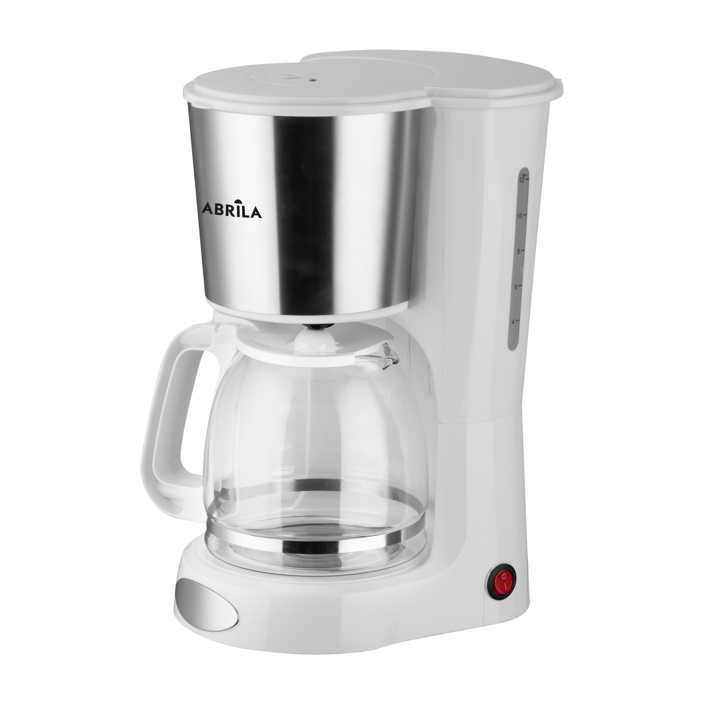Cafetera de goteo GRUTA blanca Fabrilamp con jarra de cristal y frontal de acero inoxidable