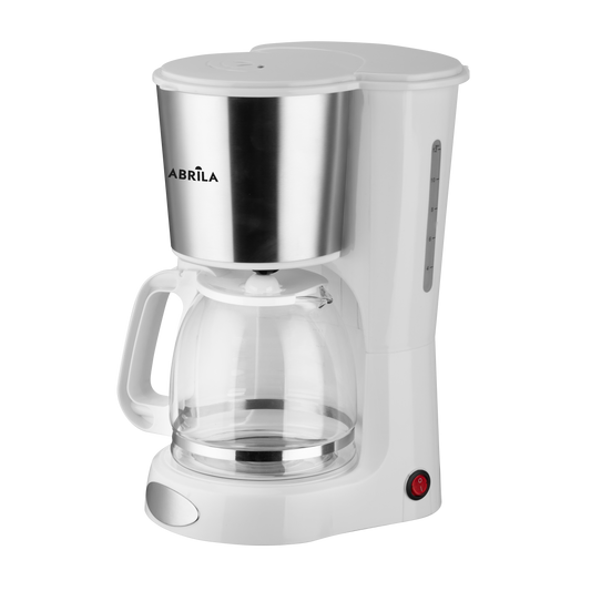 Cafetera de goteo GRUTA blanca Fabrilamp con jarra de cristal y frontal de acero inoxidable