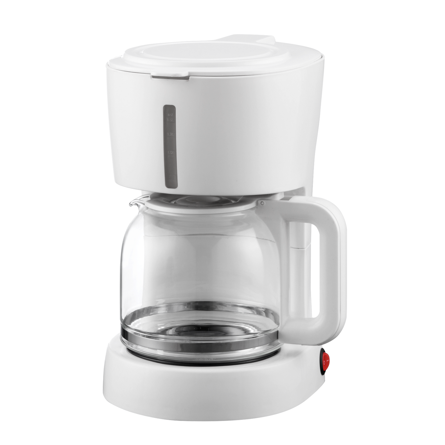 Vista lateral de la cafetera BRUMA blanca de Fabrilamp / Abrila con visor de nivel de agua