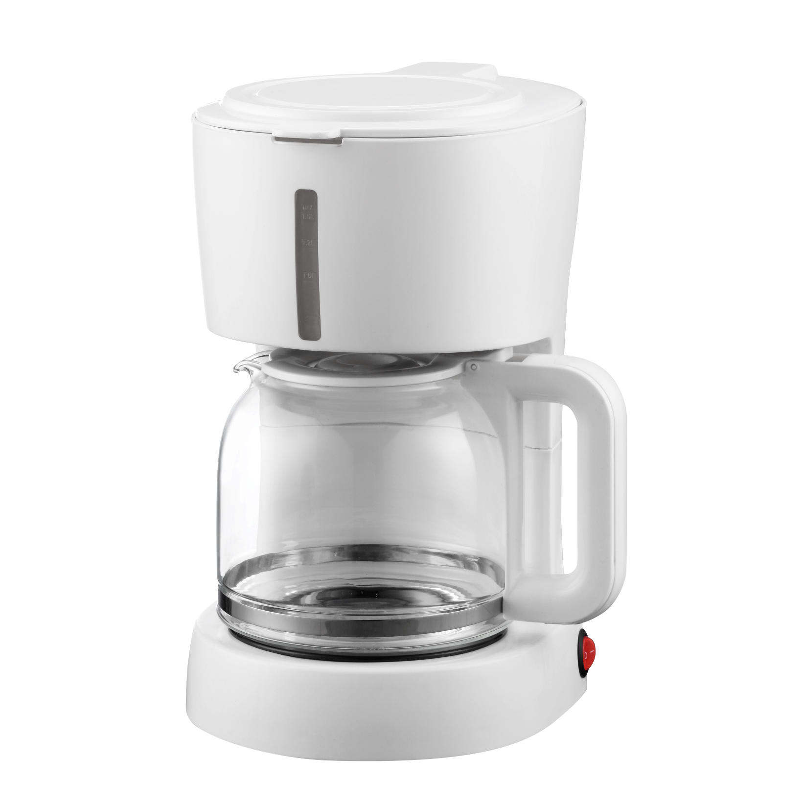 Vista lateral de la cafetera BRUMA blanca de Fabrilamp / Abrila con visor de nivel de agua