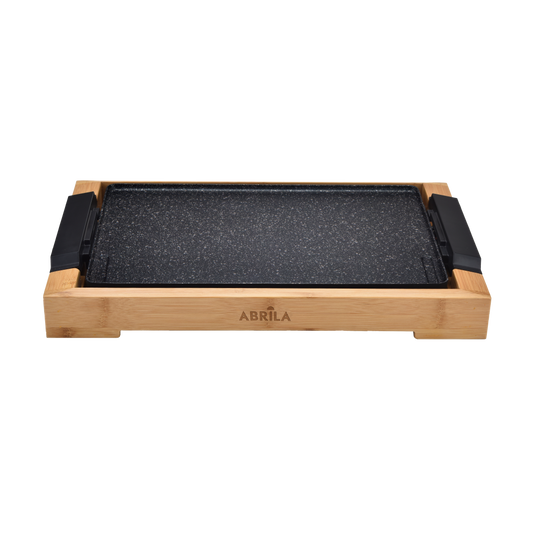 Plancha de Asar Eléctrica OZUKI 2000W Negro/Bambú Fabrilamp con superficie cerámica y termostato regulable