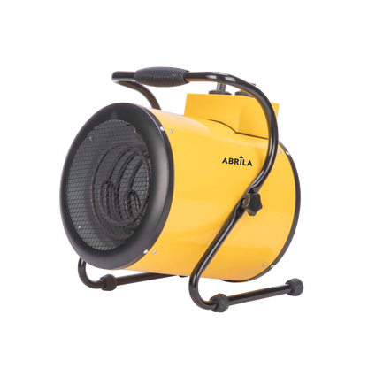 Vista lateral del Termoventilador Industrial DIVITY 5000W Amarillo con asa de transporte