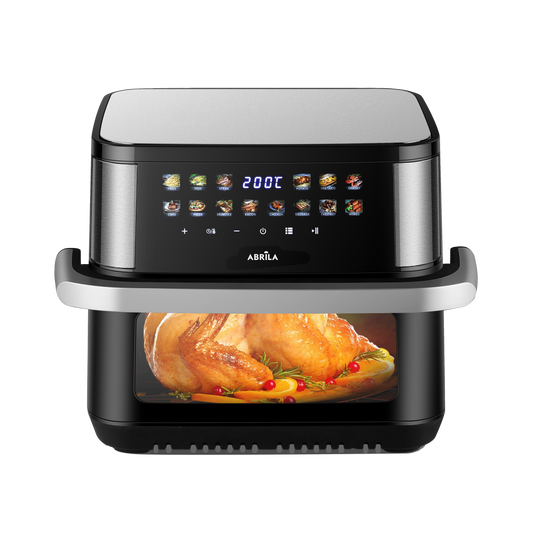 Freidora de Aire LANUS 10L 2000W Negro/Acero Fabrilamp / Abrila, vista frontal con display LED y controles táctiles