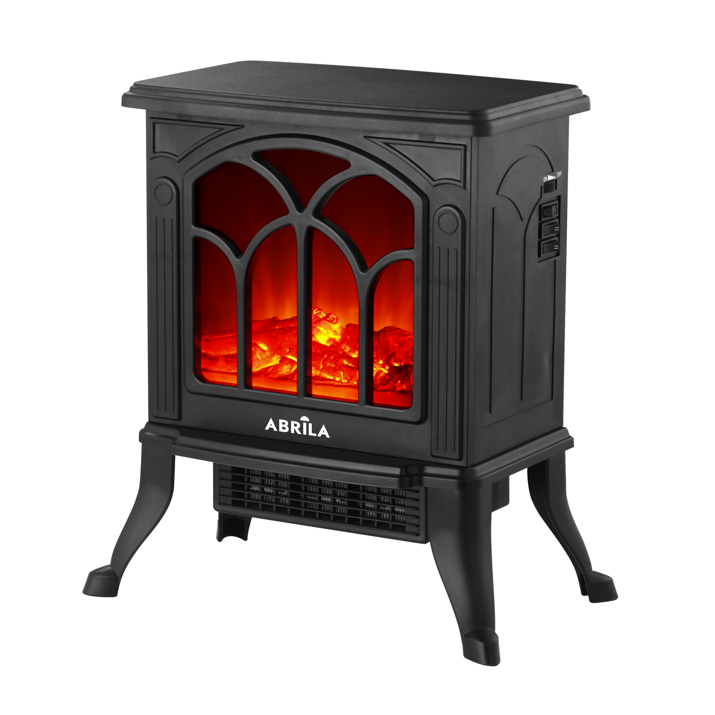 Termoventilador Cerámico INOLA Fabrilamp negro con efecto chimenea encendido