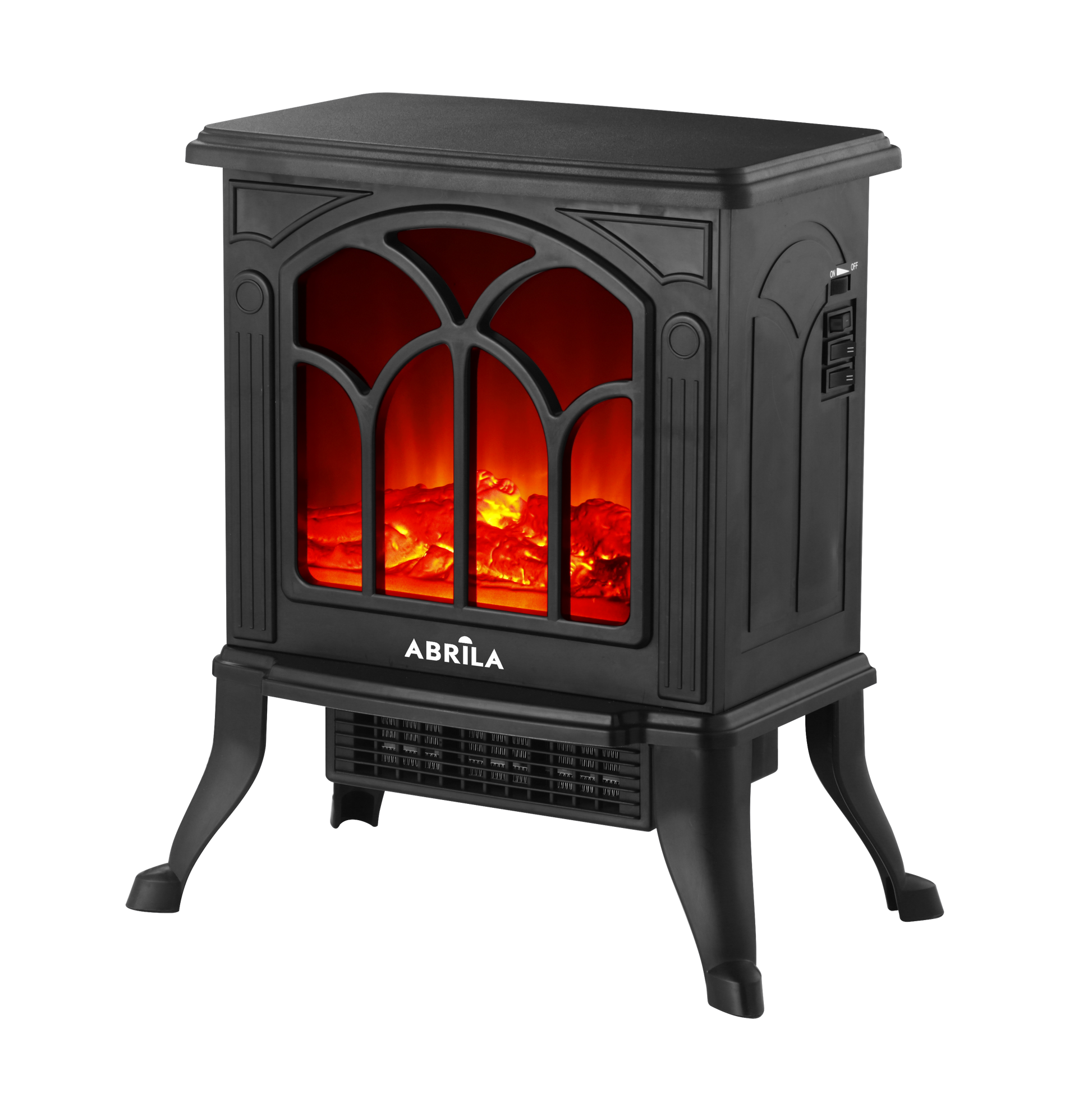 Termoventilador Cerámico INOLA Fabrilamp negro con efecto chimenea encendido
