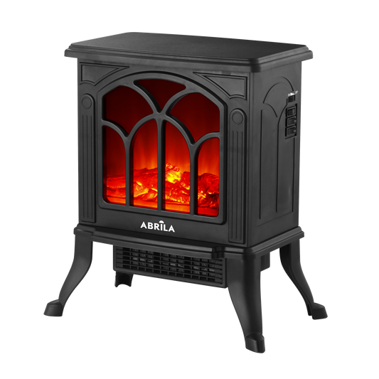 Termoventilador Cerámico INOLA Fabrilamp negro con efecto chimenea encendido