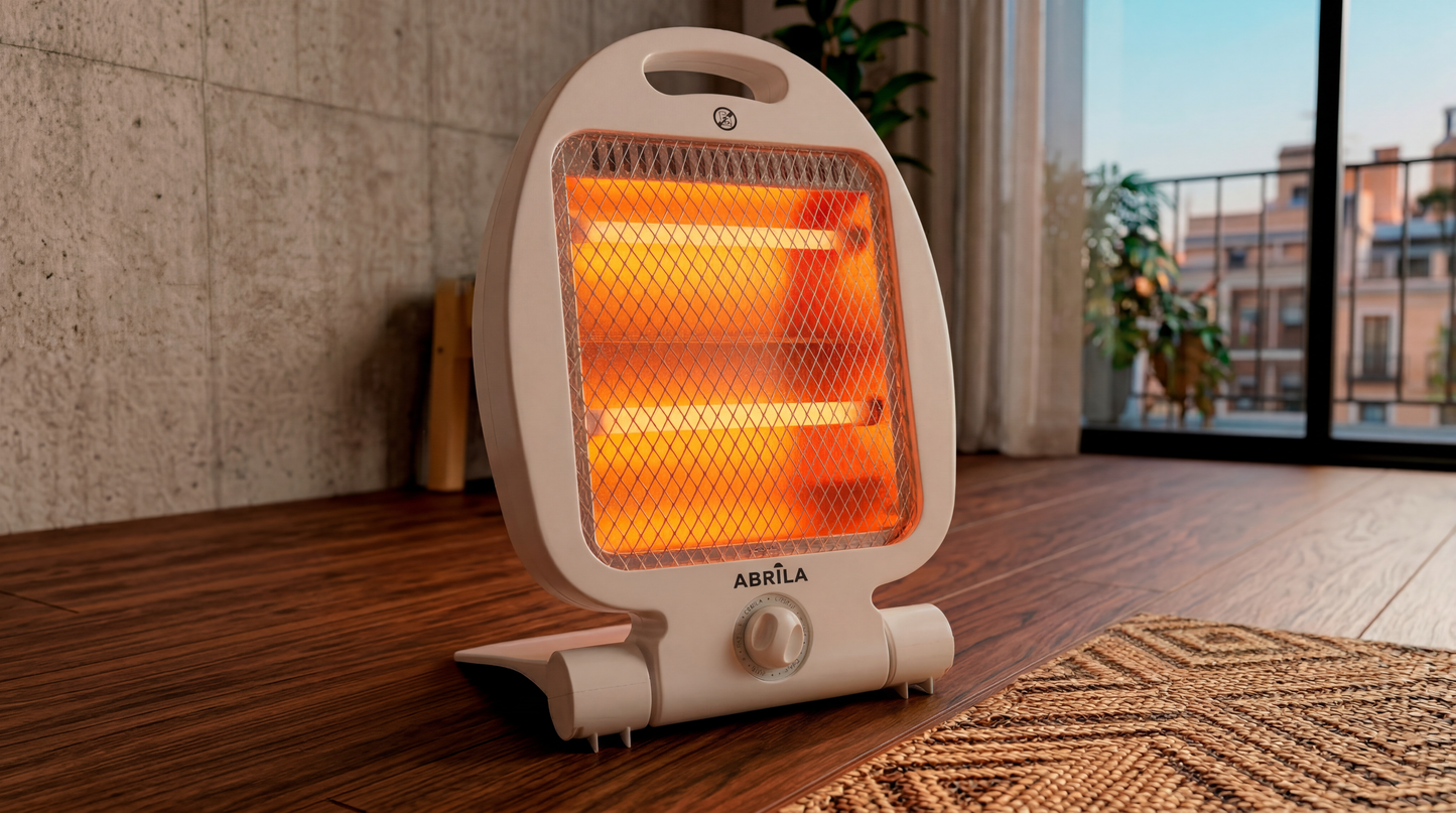 Estufa de Cuarzo Dustin 800W Blanca Fabrilamp / Abrila con asa de transporte