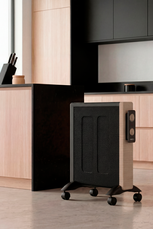 Radiador de Mica BADIN 2000W Negro/Madera Fabrilamp en vista frontal