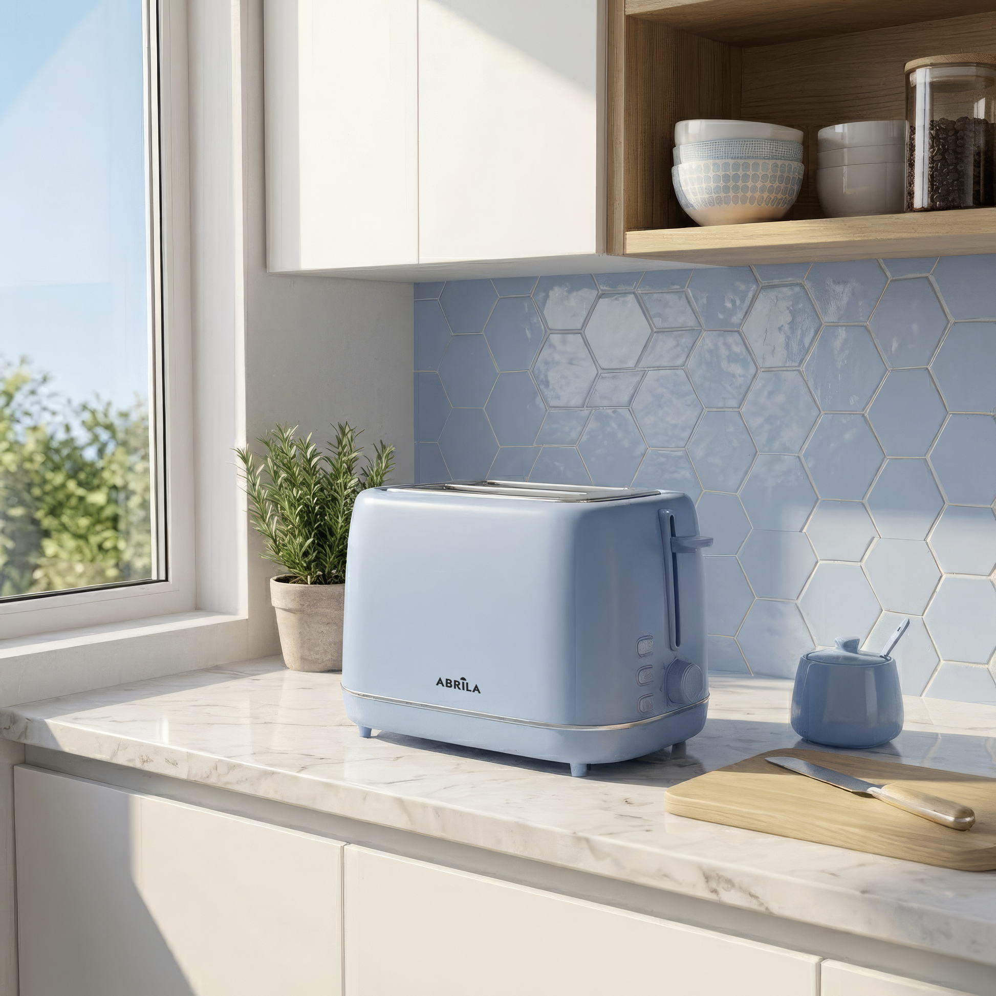 Tostador de pan COFFEE azul de Fabrilamp / Abrila con doble ranura y 930W de potencia