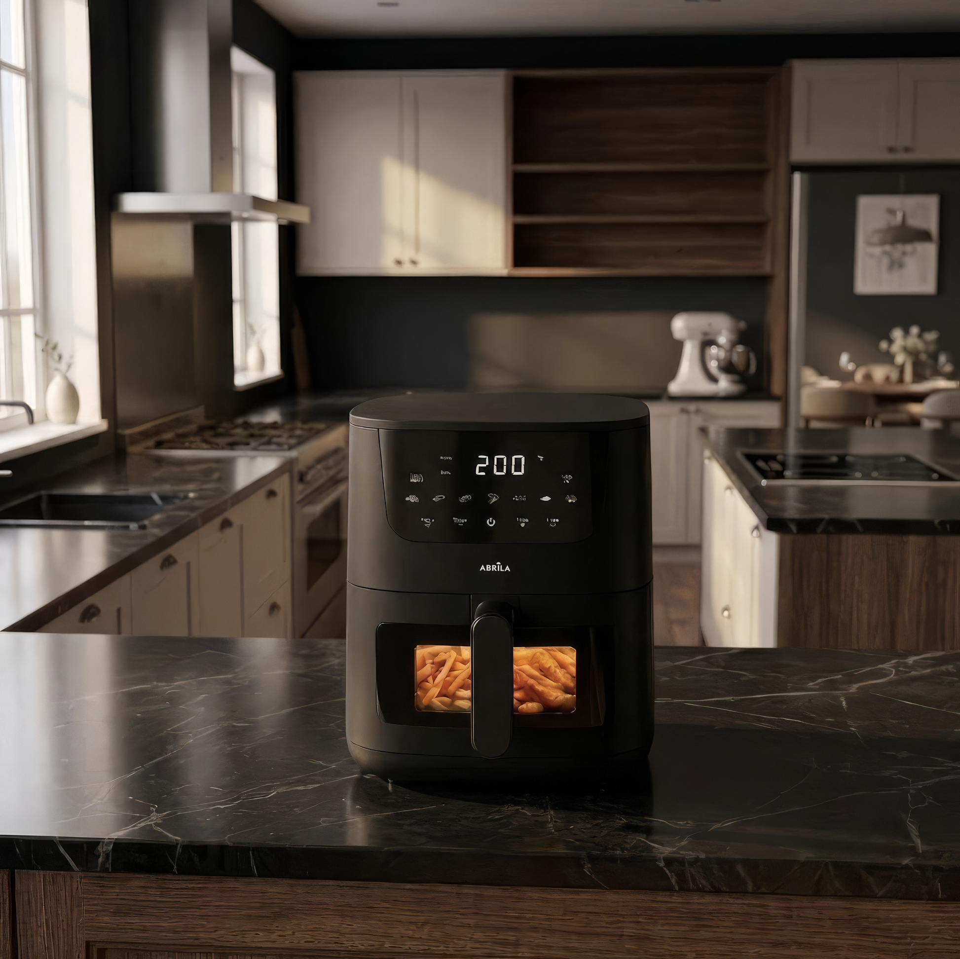 Freidora de Aire PANPA 5L 1500W Negra, vista lateral con panel táctil