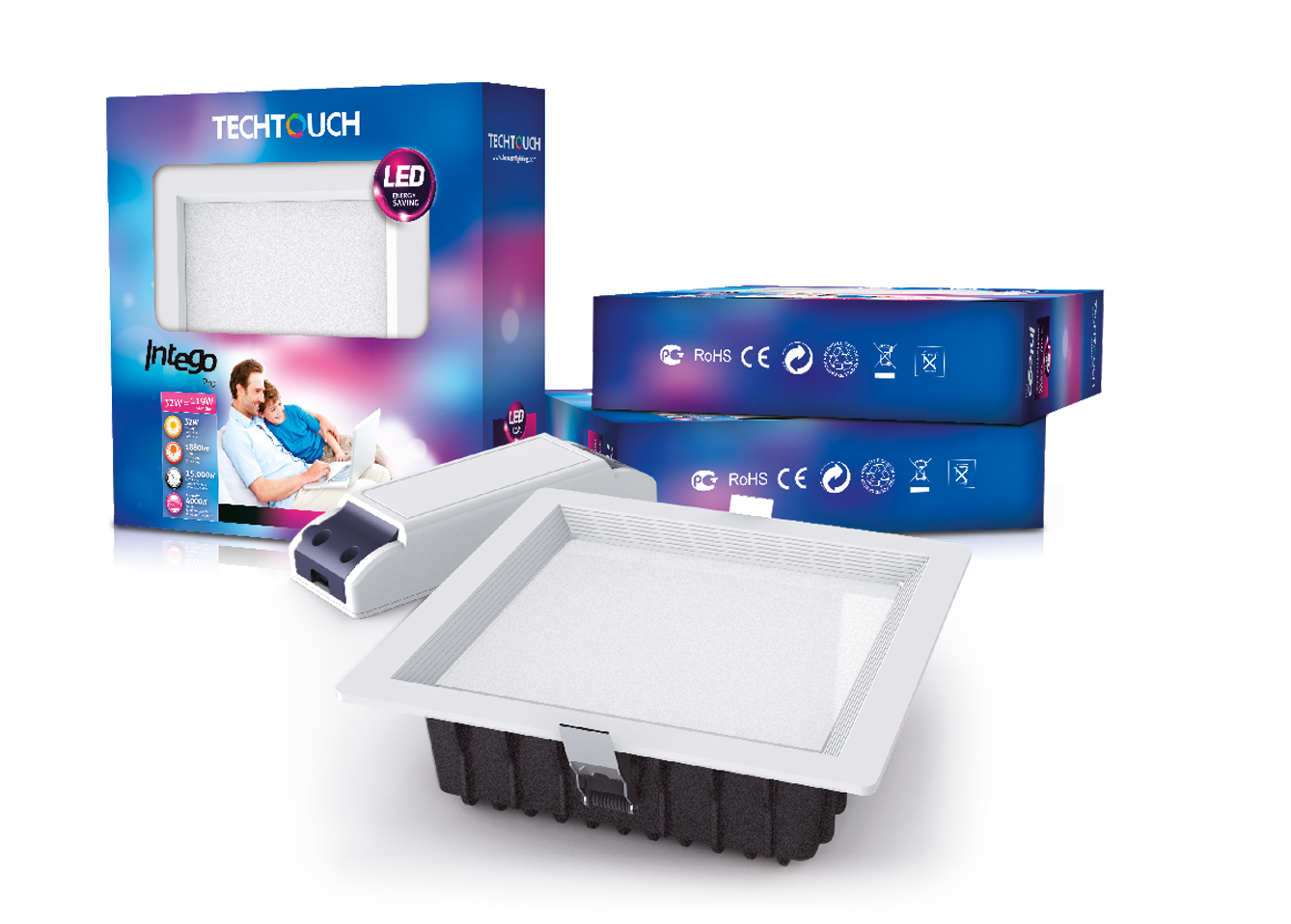 Downlight LED 32W con 1880 lúmenes, ideal para oficina