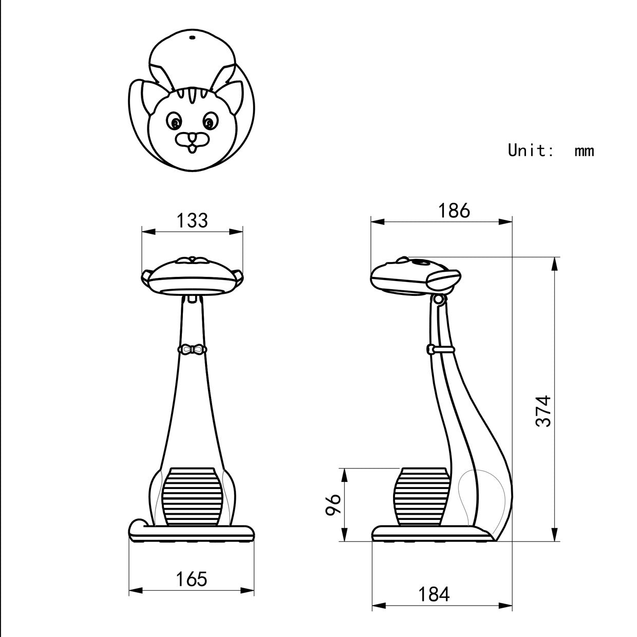 Esquema con dimensiones de la lámpara sobremesa LED Misí ALEMAR