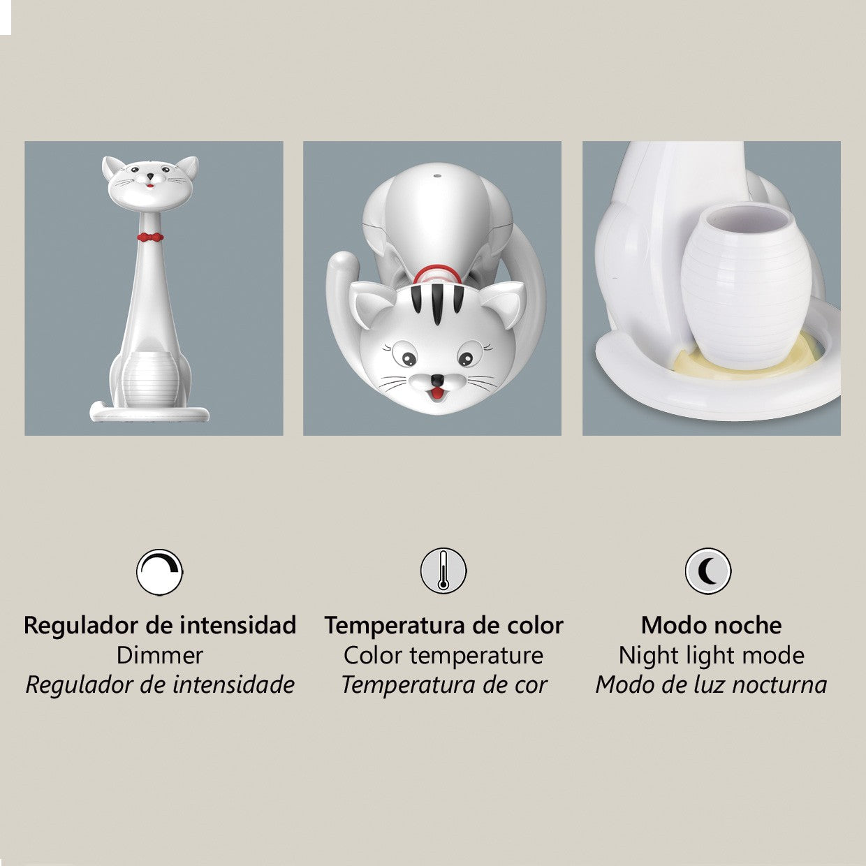 Detalle del interruptor táctil en la lámpara Misí ALEMAR - Vista cercana