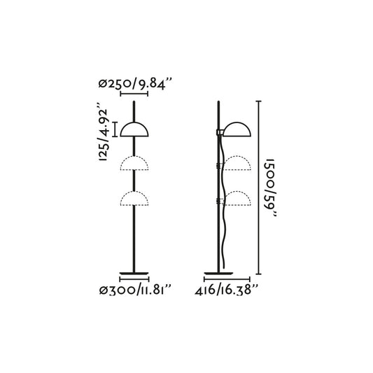 Plano con medidas de Lámpara de Pie DOMINICA 150 cm Acero Beige y Negro FARO